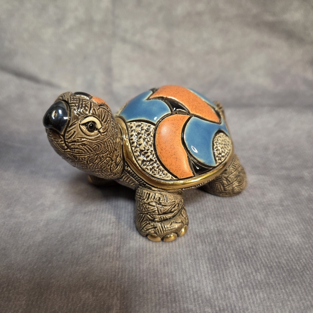 Blue and Orange Derosa Mediterranean Turtle Decor with Intricate Patterns